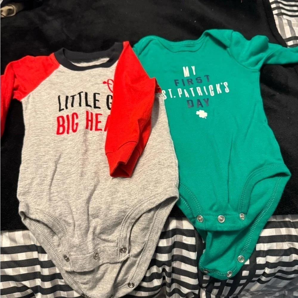 Baby’s First St Patrick’s Day and Valentine’s Day Onesies Never Worn. 12m